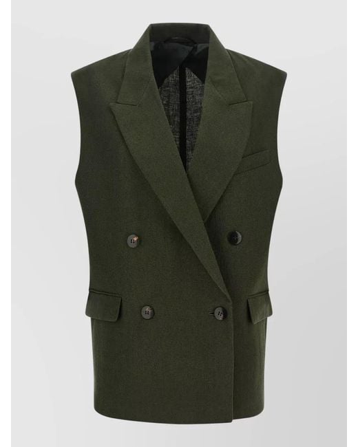 Max Mara Green Mstaia Tailored Vest Buttons Flap Pockets
