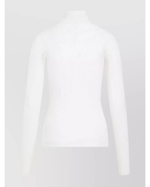Bottega Veneta White Ribbed Turtleneck Long-Sleeve Top
