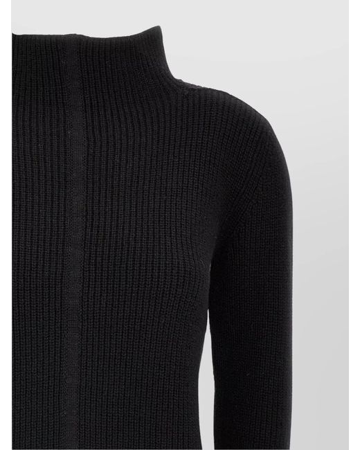 Rick Owens Black Ribbed Cashmere Mock Neck Cutout Jumper