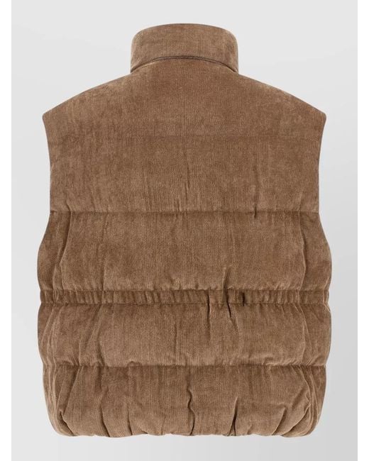 Brunello Cucinelli Brown Corduroy Quilted Waistcoat Curling Detail