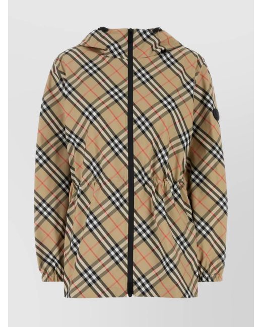Burberry Brown Parka Drawstring Waist Patterned