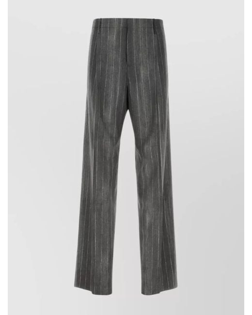 Versace Gray Printed Virgin Wool Wide-Leg Trousers for men