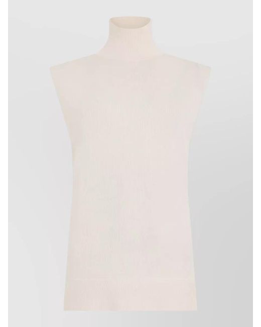 Totême White High Neck Sleeveless Wool Silk Top