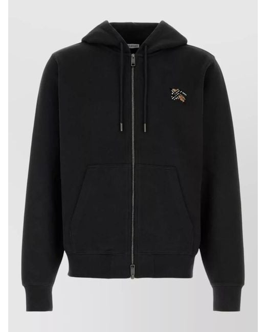 Burberry Black Cotton Hooded Zip Jacket for men