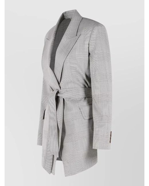 Max Mara Gray Nasello Prince Of Wales Wool Jacket Robe