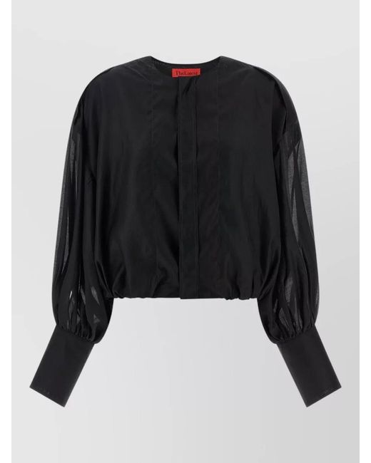 Thelatest Black Long Sleeve Top Round Neckline