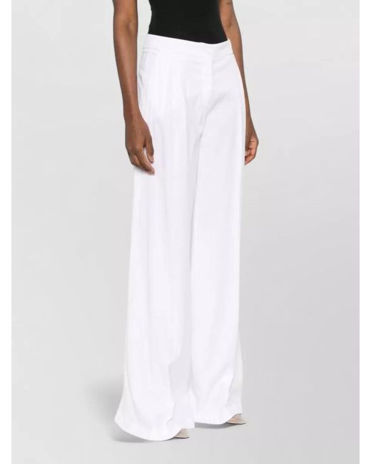 Via Masini 80 White Linen Blend High Waist Pleated Trousers