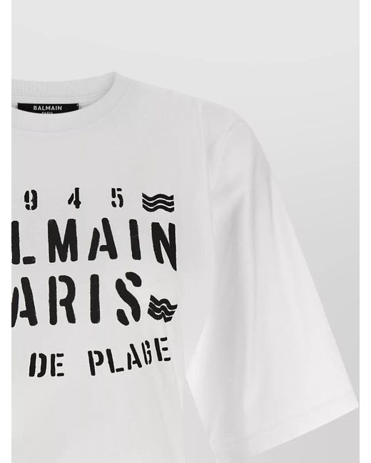 Balmain White Club Graphic T Shirt Asymmetric Hem Drawstring
