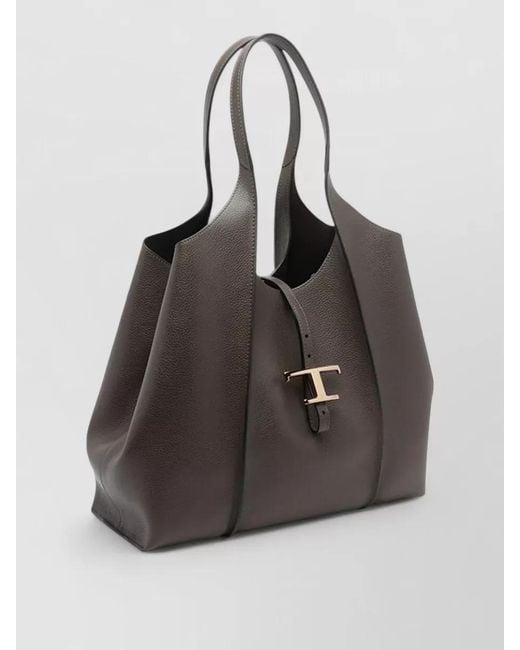 Tod's Gray T Medium Structured Leather Tote Double Handles