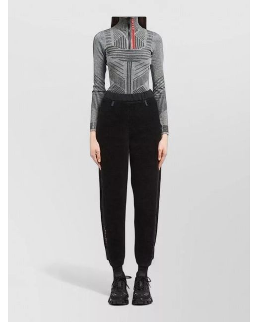 Prada Blue Trousers Ribbed Cuffs And Side Stripes