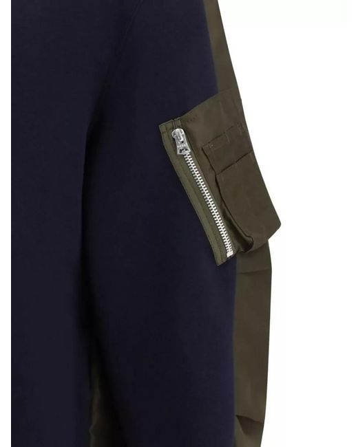 Sacai Blue Cotton Nylon Sweatshirt for men