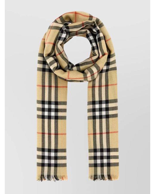 Burberry Metallic Cashmere Silk Checked Fringed Scarf