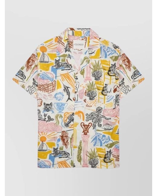 Closed Gray Cotton Shirt Graphic Print Short Sleeves for men