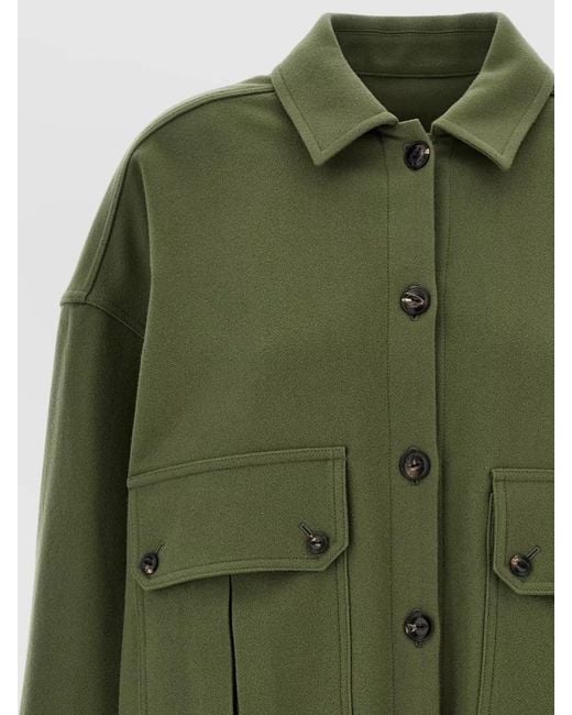 Fortela Green Monika Collared Overshirt Longline Flap Pockets