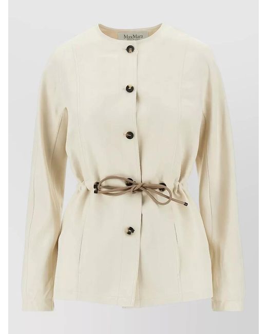 Max Mara Natural Jacket Drawstring Waist Long Sleeves Round Neck