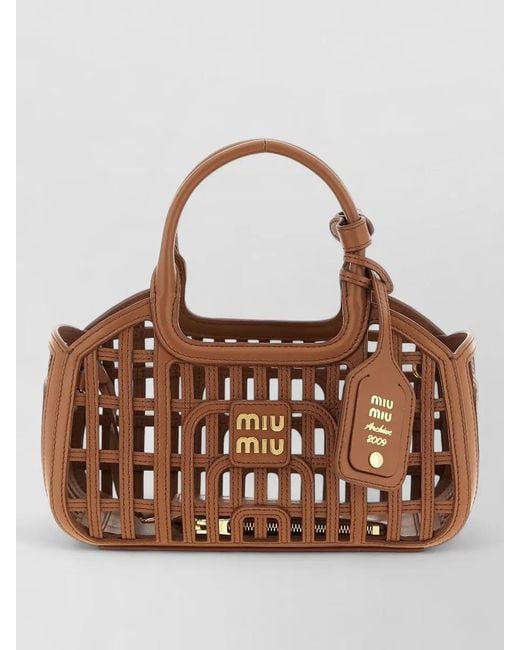 Miu Miu Brown Nappa Leather Shoulder Bag Basket Design