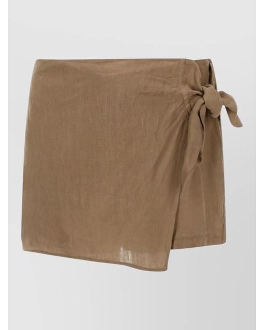 120% Lino Natural Bow Detail Short Length Wrap Shorts