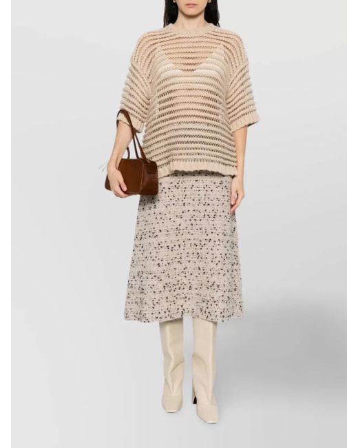 Fabiana Filippi Natural Metallic Open-Knit Short-Sleeve Sweater