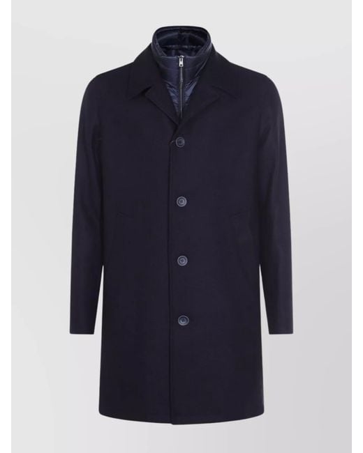 Herno Blue Single Breasted Wool Blend Padded Coat for men