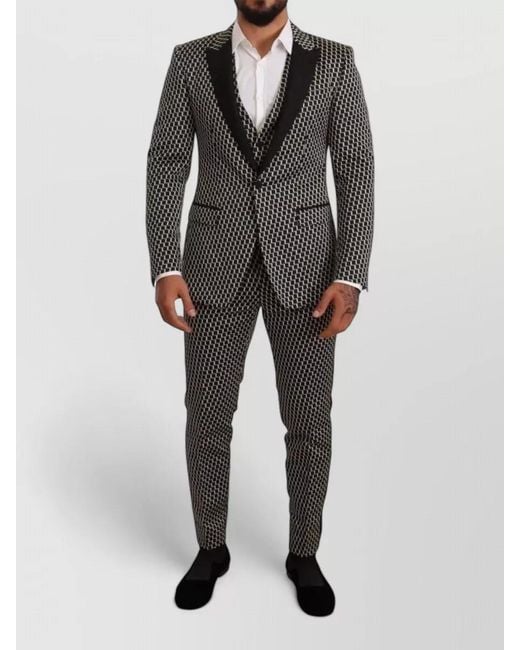 Dolce & Gabbana Gray Checked Three Piece Tuxedo Suit for men