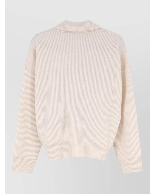 Brunello Cucinelli Natural Shawl Collar Ribbed Top Dropped Shoulders