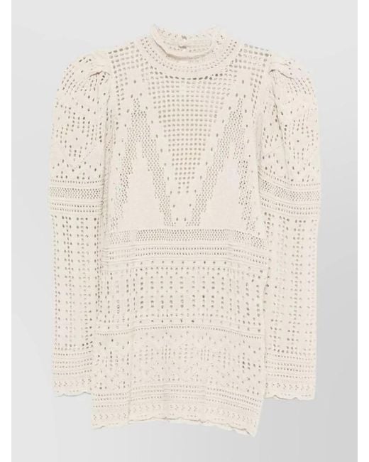 Isabel Marant Natural Dahara Cotton Blend Top Puff Sleeves