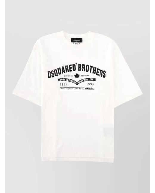 DSquared² White Crew Neck Graphic Print Short Sleeve Shirt for men