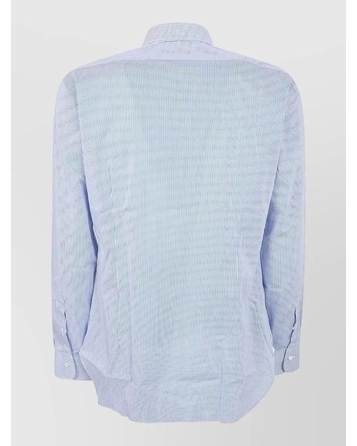 Barba Napoli Blue Shirt Button Down Collar Striped Long Sleeves for men
