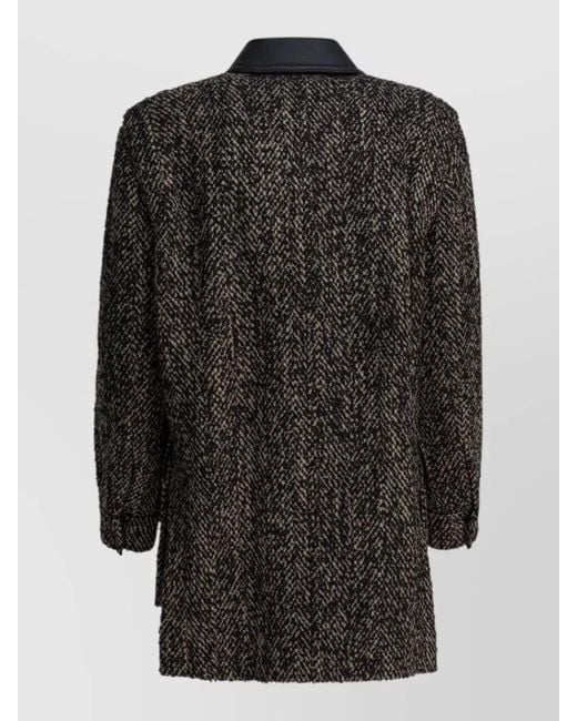 Max Mara Black Longline Jacket Contrast Collar Front Pockets