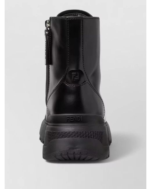 Fendi Black Leather Combat Boots for men