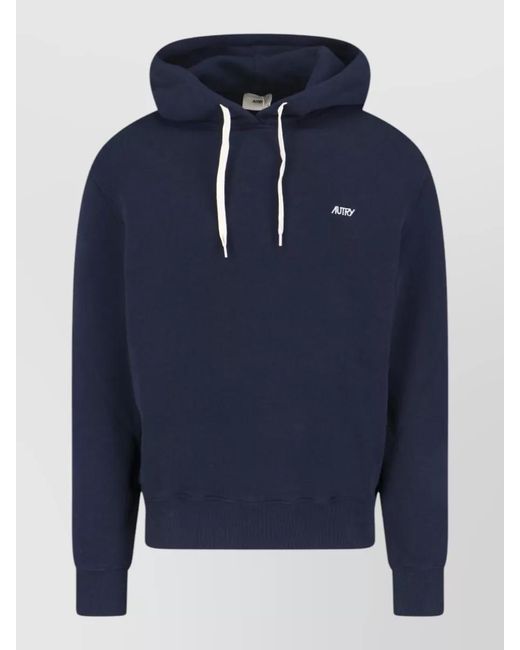 Autry Blue Hooded Sweatshirt Drawstring Hood Ribbed Trims for men