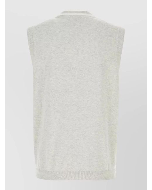 Brunello Cucinelli White Cotton Vest Ribbed Hem Sleeveless V Neck for men