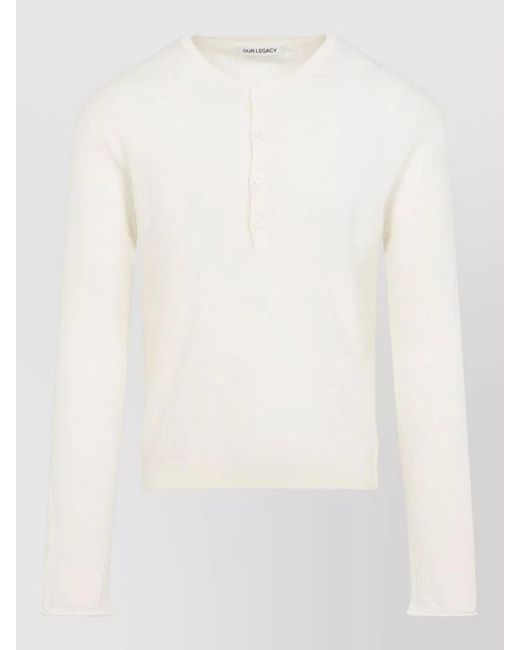 Our Legacy White Ribbed Henley Cotton Long Sleeve Top for men