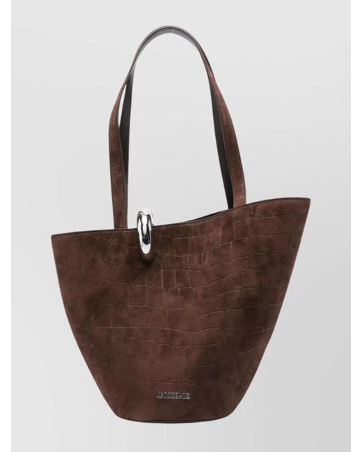 Jacquemus Brown Medium Bucket Bag Featuring Asymmetrical Design