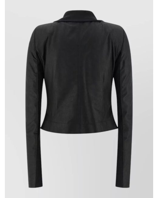 Rick Owens Black Lamb Leather Ribbed Fitted Jacket