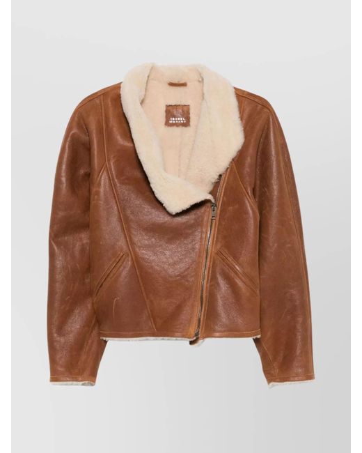 Isabel Marant Brown Luxurious Shearling Leather Jacket With High Collar