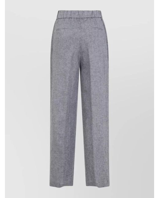 Peserico Gray Linen Straight Trousers