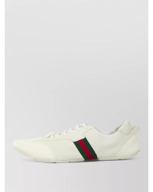 Gucci Natural Lace Up Sneakers Leather Web Detail