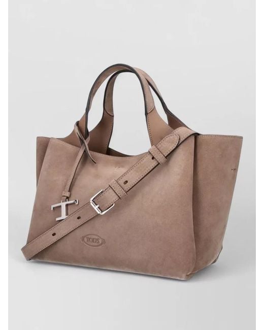 Tod's Brown Suede Tote Bag Adjustable Strap Top Handles