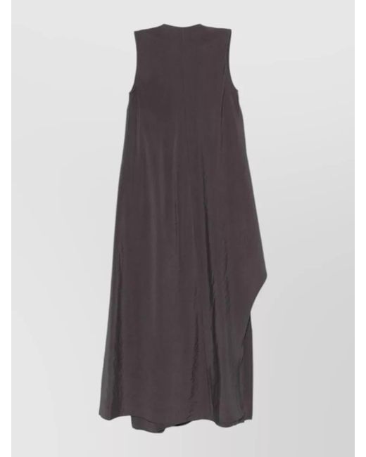 Alysi Gray Long Dress Asymmetric Hem Draped Ruffle