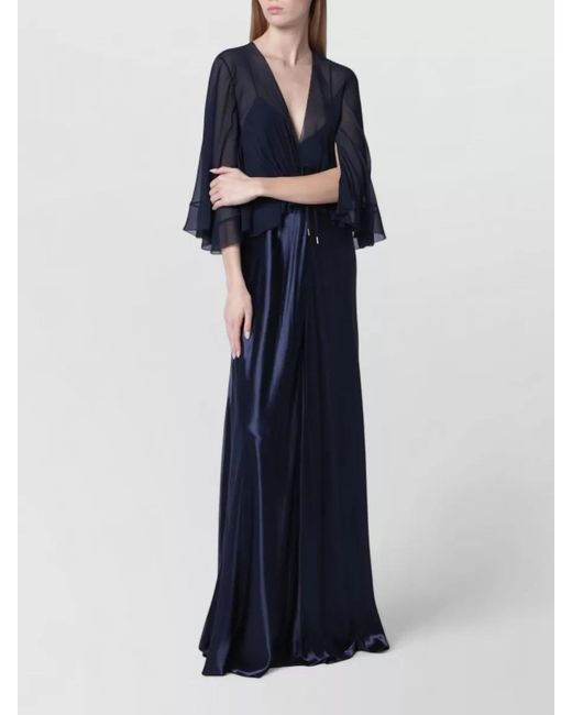 Alberta Ferretti Blue Dress Drawstring Waist Flared Sleeves Ruffles