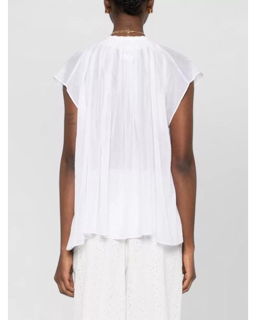 Forte_forte White Cotton Silk Shirt Round Hem Pleats Sheer