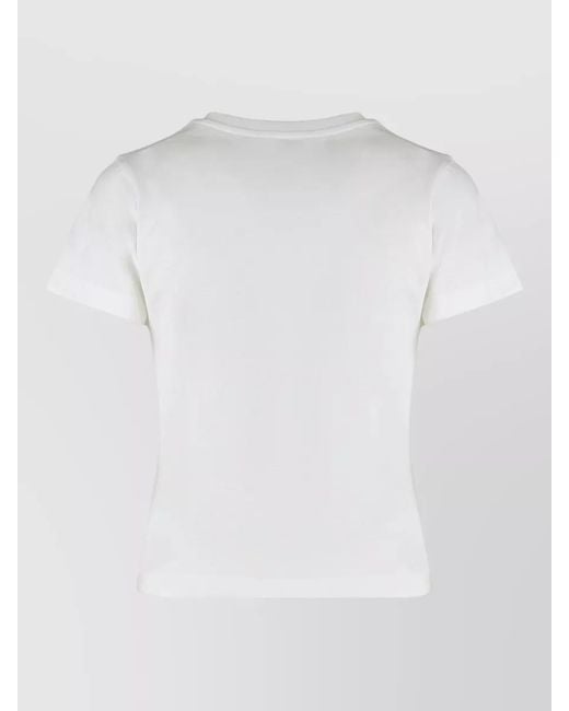 Moncler White Crew Neck Cotton T Shirt Embroidered Detail