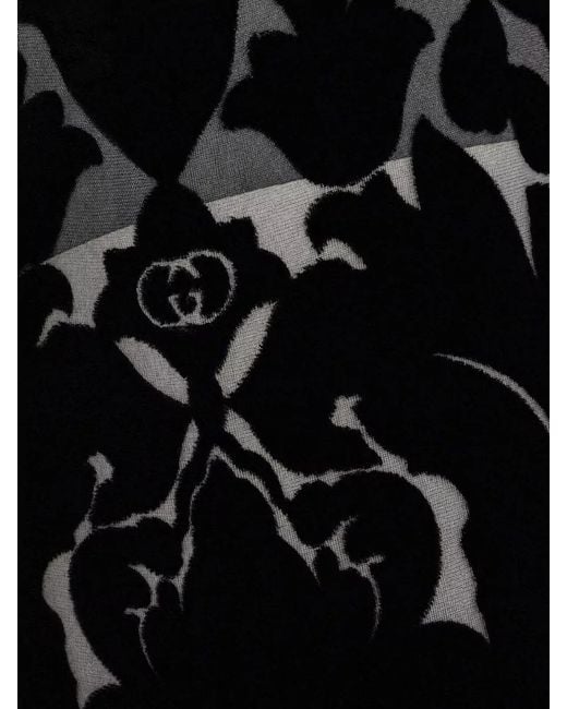 Gucci Black High Waist Flared Velvet Pants Floral Print