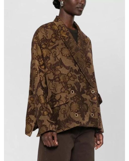 Uma Wang Brown Floral Jacquard Virgin Wool Tailored Coat
