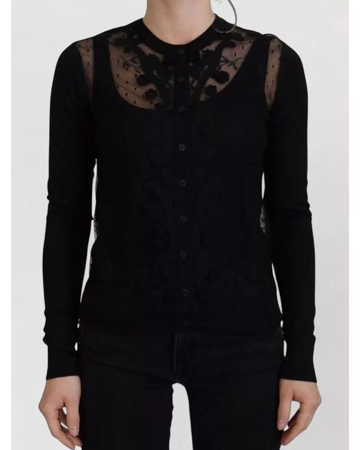 Dolce & Gabbana Black Silk Floral Lace Button Cardigan