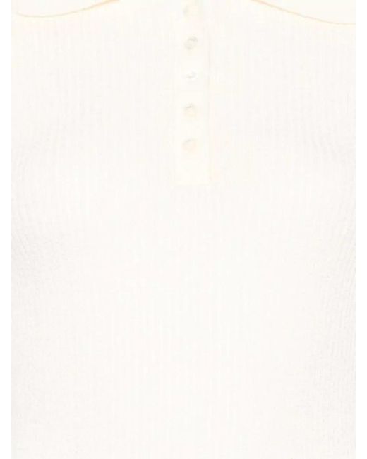 DUNST White Cotton Blend Polo Knit Short Sleeves