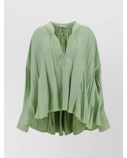 Ferragamo Green Gathered Oversized V-Neck Blouse