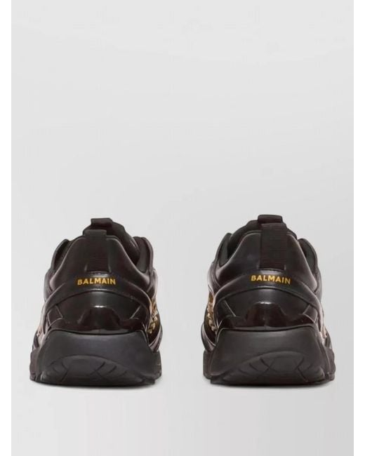 Balmain Black Cosmic Dust Glazed Leather Chunky Trainers for men