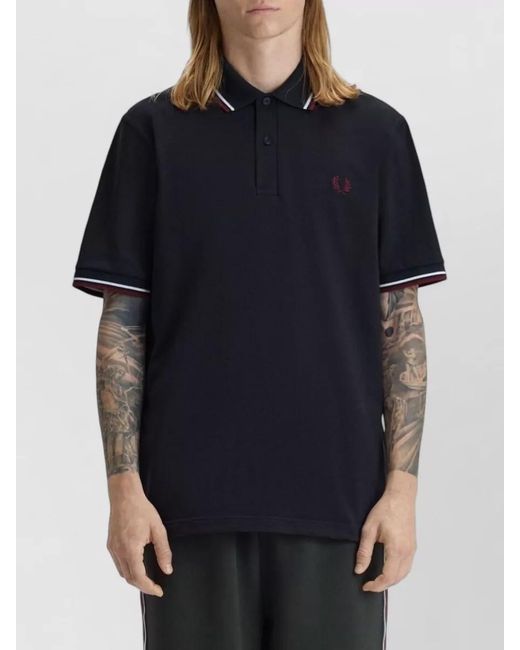 Fred Perry Black Cotton Logo Polo Shirt for men